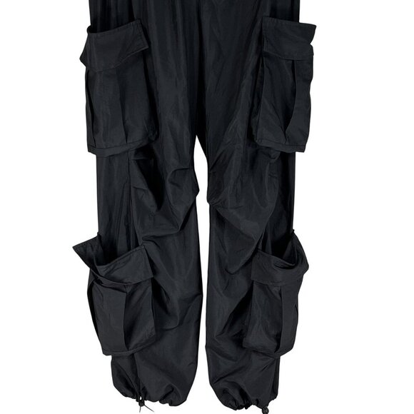 Black Hip Hop Women Baggy Multi Pocket Utility Pants Elastic Cord Waist Gorpcore - Picture 4 of 16